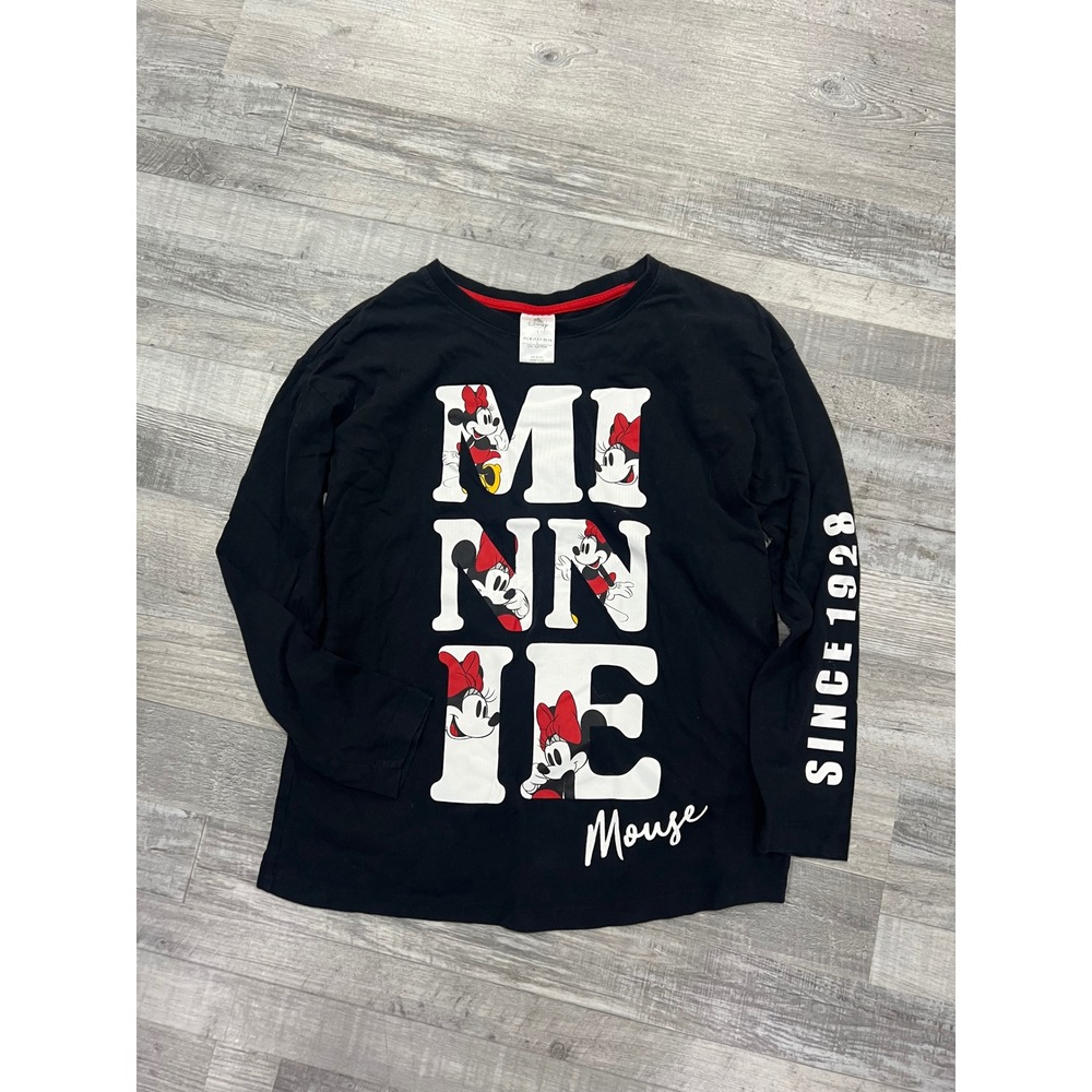 Disney Minnie Mouse Long Sleeve Graphic Tee Black Since 1928 Women Small